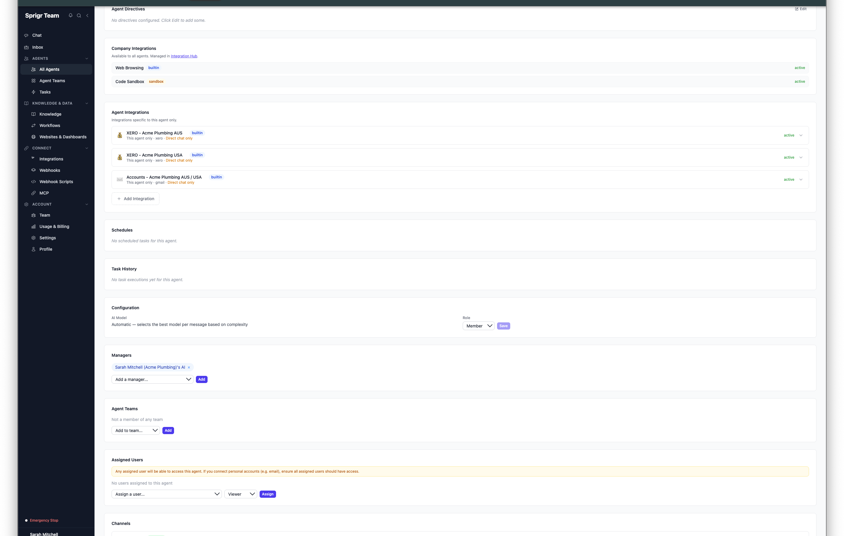 Directives section on the agent detail page